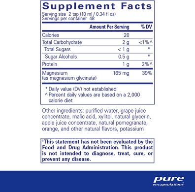 Pure Encapsulations, магнію гліцинат у вигляді рідини, 165 мг, 480 мл (PE-01733), фото