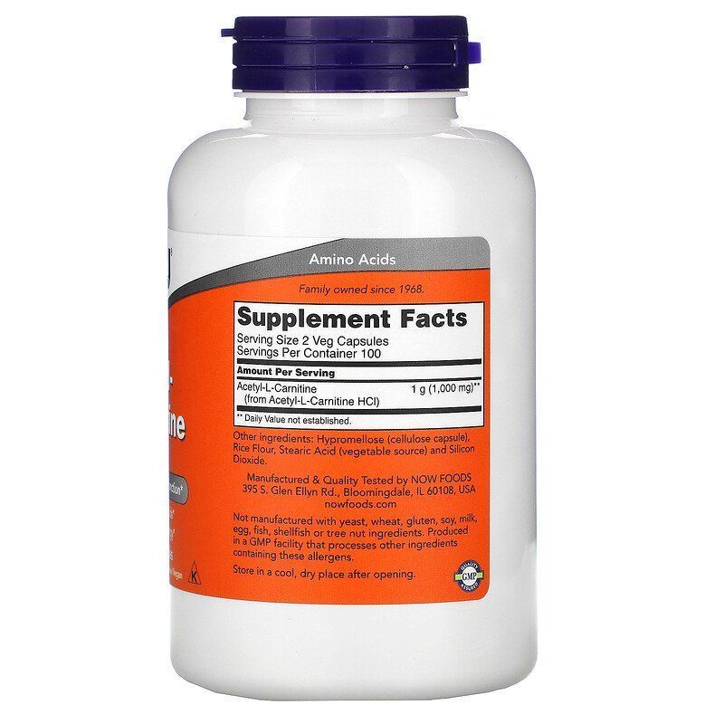 Купити Ацетил L-карнітин 500 мг NOW Foods Acetyl L-Carnitine - 200 ...