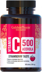 Golden Pharm, Вітамін С (Ацерола), зі смаком полуниці, 100 таблеток (GLF-47123), фото