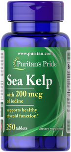 Puritan's Pride, Sea Kelp, Морські водорості з 200 мкг йоду, 250 таблеток (PTP-00187), фото