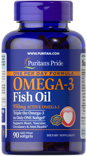 Омега-3 риб'ячий жир, Omega-3 Fish Oil, Puritan's Pride, 1360 мг (950 мг активного омега-3), 90 капсул (PTP-32948), фото