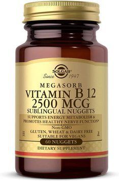 Витамин B12 (цианокобаламин) 2500 мкг Solgar Megasorb Vitamin B12 - 60 пастилок, фото
