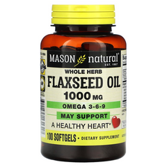 Mason Natural, Омега 3-6-9 + Льняна олія, 1000 мг, 100 гелевих капсул (MAV-13131), фото