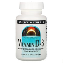 Source Naturals, витамин D3, 125 мкг (5000 МЕ), 120 капсул (SNS-02337), фото