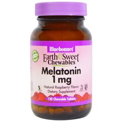 Bluebonnet Nutrition, Жувальні цукерки EarthSweet, мелатонін, натуральний малиновий смак, 1 мг, 120 жувальних таблеток (BLB-00991), фото