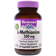 Bluebonnet Nutrition, L-метіонін, 500 мг, 30 капсул у рослинній оболонці (BLB-00060), фото
