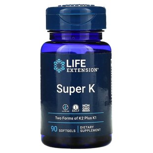 Life Extension, Super K, 2600 мкг, 90 м'яких желатинових капсул (LEX-23343), фото