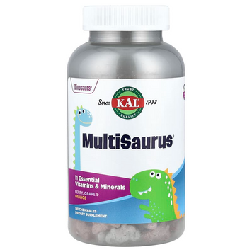 KAL, MultiSaurus&reg;, ягоди, виноград та апельсин, 180 жувальних таблеток (CAL-13463), фото