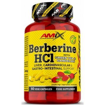 Берберин + зелёный чай + одуванчик Amix AmixPro Berberine HCl with GreenTea & Dandelion - 60 веганских капсул, фото
