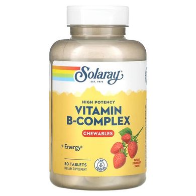 Комплекс витаминов группы В, B-Complex Chewable, Solaray, вкус клубники, 50 таблеток (SOR-04265), фото