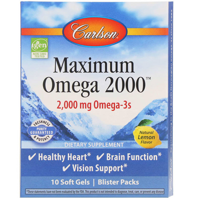 Омега с натуральным вкусом лимона, Maximum Omega Minis, Carlson Labs, 2000 мг, 10 упаковок по 10 гелевых капсул в каждой (CAR-60050), фото