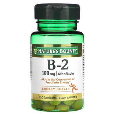 Nature's Bounty, Вітамін B-2, 100 мг, 100 таблеток, покритих оболонкою (NRT-00640), фото