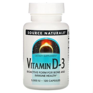 Source Naturals, витамин D3, 125 мкг (5000 МЕ), 120 капсул (SNS-02337), фото