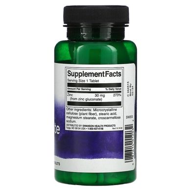 Swanson, Глюконат цинку, 30 мг, 250 таблеток (SWV-01203), фото