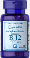 Вітамін В12 (метилкобаламін), Methylcobalamin Vitamin B-12, Puritan's Pride 1000 мкг, 30 міні льодяників (PTP-32861), фото