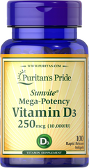 Вітамін Д3, Vitamin D3, Puritan's Pride, 10,000 МО, 100 капсул (PTP-35872), фото