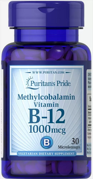 Вітамін В12 (метилкобаламін), Methylcobalamin Vitamin B-12, Puritan's Pride 1000 мкг, 30 міні льодяників (PTP-32861), фото
