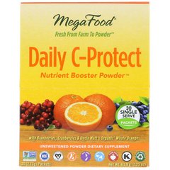 MegaFood, Nutrient Booster Powder, Daily C-Protect, Ежедневный комплекс питательных веществ с витамином C, без сахара, фруктовый вкус, 30 пакетиков (по 2,13 г) (MGF-60003), фото