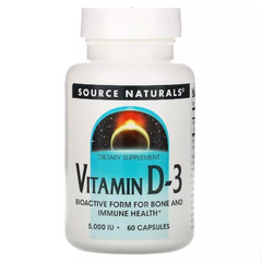Витамин D-3 5000 МЕ, Vitamin D-3, Source Naturals, 60 капсул (SNS-02336), фото