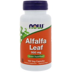 Альфальфа, люцерна, Alfalfa Leaf, Now Foods, 500 мг, 100 капсул, (NOW-04604), фото