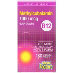Вітамін В12 (метилкобаламін), Methylcobalamin, Natural Factors 1000 мкг, 180 таблеток (NFS-01243), фото