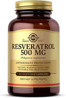 Solgar, Ресвератрол, 500 мг, 30 растительных капсул (SOL-31045), фото