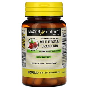 Що очищає комплекс для печінки і нирок, Milk Thistle & Cranberry, Mason Natural, 60 капсул (MAV-13515), фото