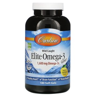 Carlson Labs, Elite Omega-3 Gems, добірні омега-3 кислоти, натуральний лимонний смак, 800 мг, 180 м'яких пігулок (CAR-01712), фото