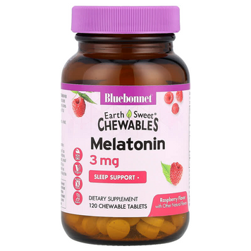 Bluebonnet Nutrition, EarthSweet, мелатонин, натуральный малиновый вкус, 3 мг, 120 жевательных таблеток (BLB-00994), фото