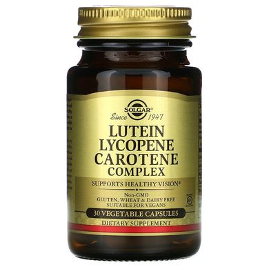 Лютеїн, комплекс каротиноїдів (Lutein Lycopene Carotene), Solgar, 30 капсул (SOL-01671), фото
