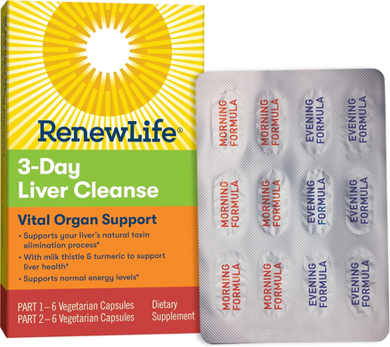 Renew Life, 3 Day Liver Cleanse, Очищение печени, 3-дневная программа, 12 вегетарианских капсул (REN-12087), фото