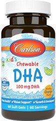 Carlson Labs, Жувальна ДГК для дітей з насиченим смаком апельсина, 100 мг, 60 м'яких желатинових капсул (CAR-01570), фото