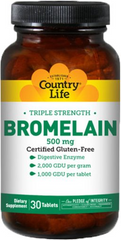 Country Life, Бромелайн, потрійна сила, 500 мг, 30 таблеток (CLF-05160), фото
