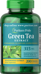 Зелений чай, Green Tea, Puritan's Pride, стандартизований екстракт, 315 мг, 200 капсул (PTP-13132), фото