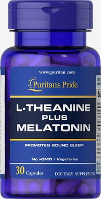 Л-теанин плюс мелатонин, L-Theanine Plus Melatonin, Puritan's Pride, 30 капсул (PTP-01938), фото
