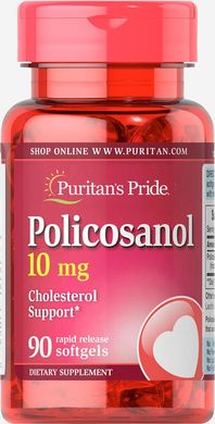 Полікозанолом, Policosanol, Puritan's Pride, 10 мг, 90 капсул (PTP-12757), фото