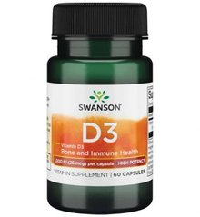 Swanson, Вітамін D3, високоефективний, 1000 МО (25 мкг), 60 капсул (SWV-11510), фото