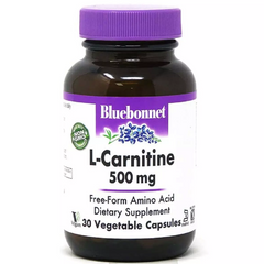 L-Карнитин 500 мг, L-Carnitin, Bluebonnet Nutrition, 30 вегетарианских капсул (BLB-00032), фото