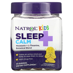 Natrol, Kids, Sleep + Calm, для детей от 4 лет, со вкусом клубники, 60 жевательных таблеток (NTL-07778), фото
