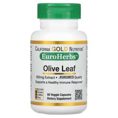 California Gold Nutrition, Экстракт листьев оливкового дерева, EuroHerbs, европейское качество, 500 мг, 60 растительных капсул (CGN-01113), фото