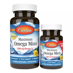 Carlson Labs, Maximum Omega Minis, 1000 мг, смак лимона, 60+20 желатинових міні капсул (CAR-18440), фото