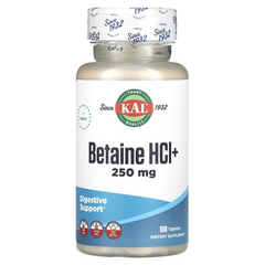 KAL, Betaine HCL+, бетаина гидрохлорид, 250 мг, 100 таблеток (CAL-10265), фото