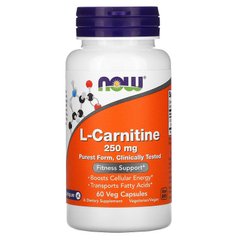 Now Foods, L-карнітин, 250 мг, 60 рослинних капсул (NOW-00062), фото