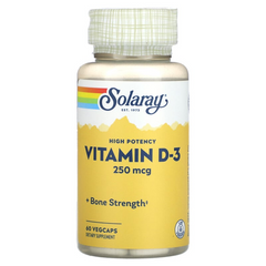 Solaray, Высокоэффективный витамин D3, 10000 МЕ (250 мкг), 60 растительных капсул (SOR-75250), фото
