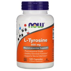 Тирозин, L-Tyrosine, Now Foods, 500 мг, 60 капсул, (NOW-00160), фото