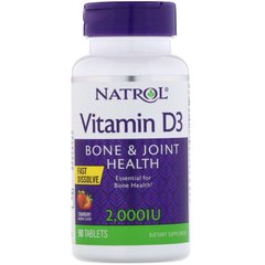 Natrol, витамин D3 для здоровья костей и суставов, клубничный вкус, 2000 МЕ, 90 таблеток (NTL-05889), фото
