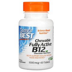 Doctor's Best, активный витамин B12, шоколад и мята, 1000 мкг, 60 жевательных таблеток (DRB-00328), фото