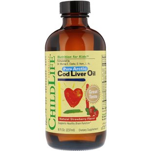 Риб'ячий жир з печінки тріски для дітей, Cod Liver Oil, ChildLife, полуниця, 237 мл (CDL-10500), фото