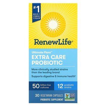 Renew Life, Extra Care, Ultimate Flora пробиотик с повышенной силой действия, 50 млрд живых культур, 30 вегетарианских капсул (REN-12106), фото