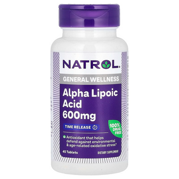 Natrol, Альфа-липоевая кислота, медленное высвобождение, 600 мг, 45 таблеток (NTL-05229), фото